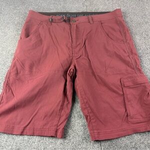 Prana Breathe Mens Cargo 11" Hiking Shorts Size 36 Burgundy